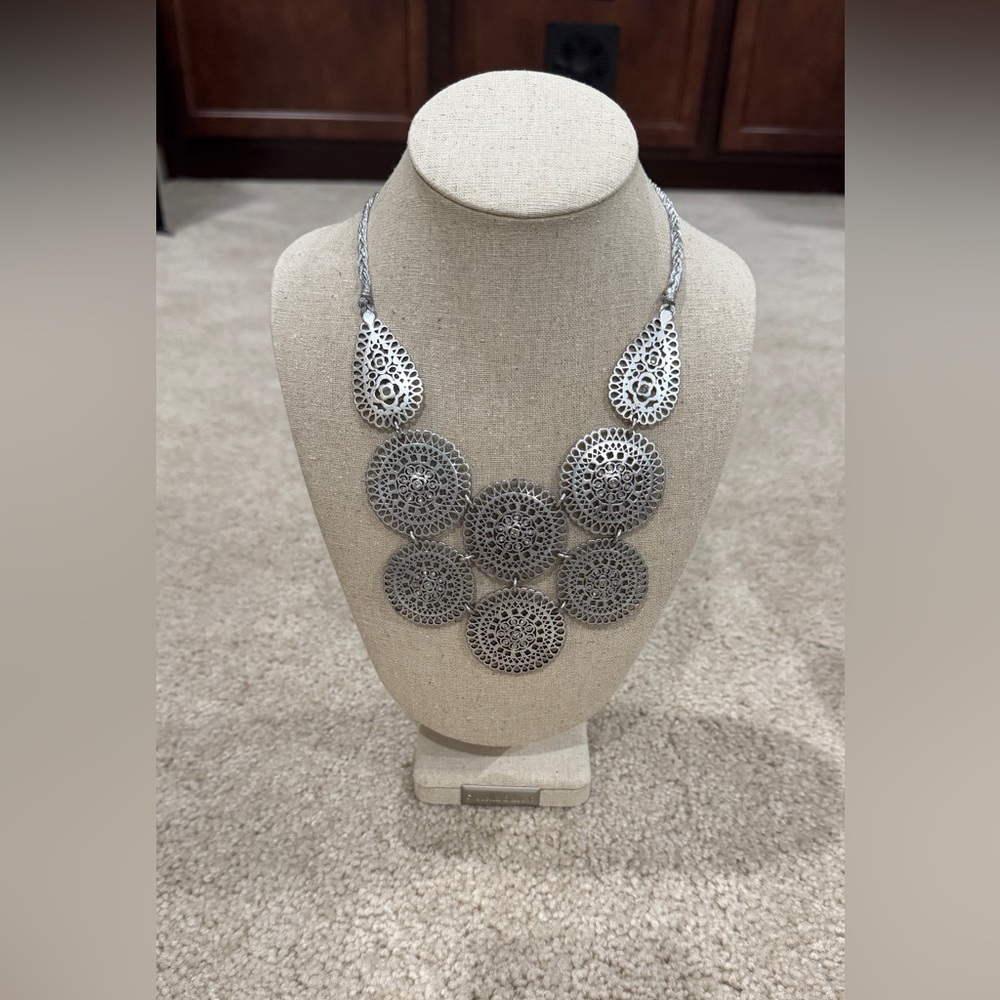 Stella & Dot Medina Silver Medallion Bib Necklace